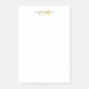 Bloco De Notas Nome Monograma Caligrafia Cor Dourado Preto Branco