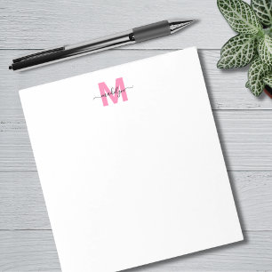 Bloco De Notas Nome Monograma de Caligrafia Simples Rosa Feminino