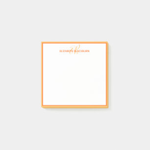Bloco De Notas Nome Monograma Personalizado Minimalista Laranja F