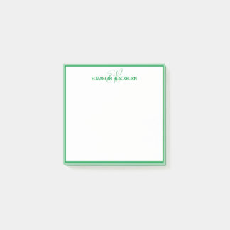 Bloco De Notas Nome Monograma Verde Personalizado Minimalista Ten