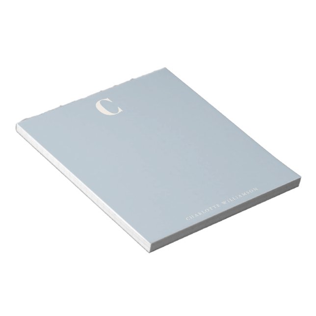 Bloco De Notas Nome Monogramado Moderno Azul Suave e Elegante (Inclinado)