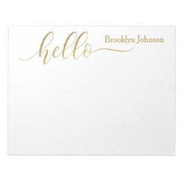 Bloco De Notas Nome Na moda personalizado Dourado "Olá"