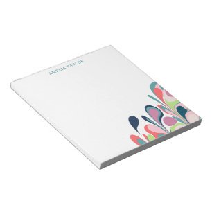 Bloco De Notas Nome Personalizado Abstrato Floral Azul Escritório