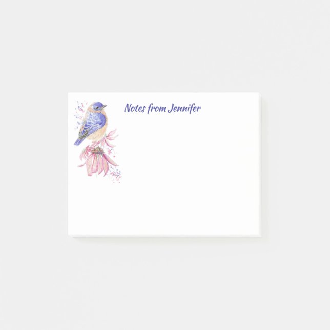 Bloco De Notas Nome personalizado Aquarela Bluebird Garden Bird A (Frente)
