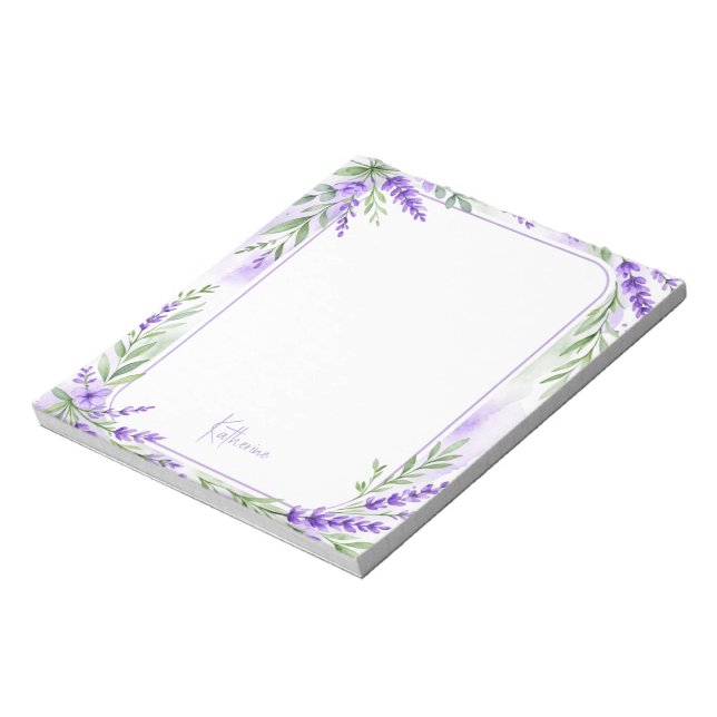 Bloco De Notas Nome Personalizado Aquarela Lavanda (Invertido)