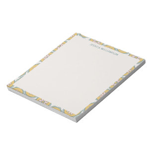 Bloco De Notas Nome Personalizado Borda Floral Pastel Amarela