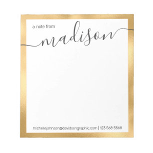 Bloco De Notas Nome Personalizado Branco Dourado   Da Mesa De N