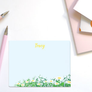 Bloco De Notas Nome Personalizado com Flores de Margarida Azul Cl