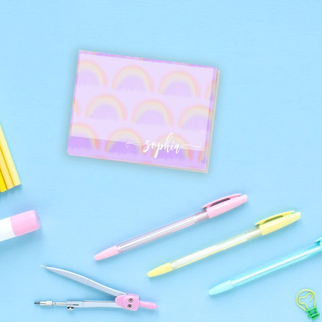 Bloco De Notas Nome personalizado com padrão de arco-íris pastel  (Criador carregado)