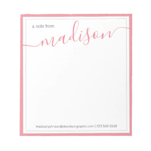 Bloco De Notas Nome Personalizado Cor-De-Rosa Branco Da Mesa De