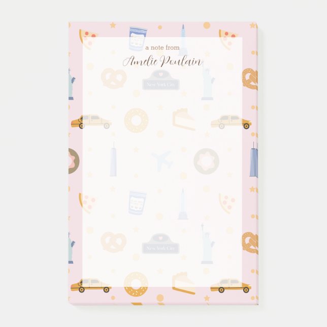 Bloco De Notas Nome personalizado cor-de-rosa do padrão NYC de co (Frente)