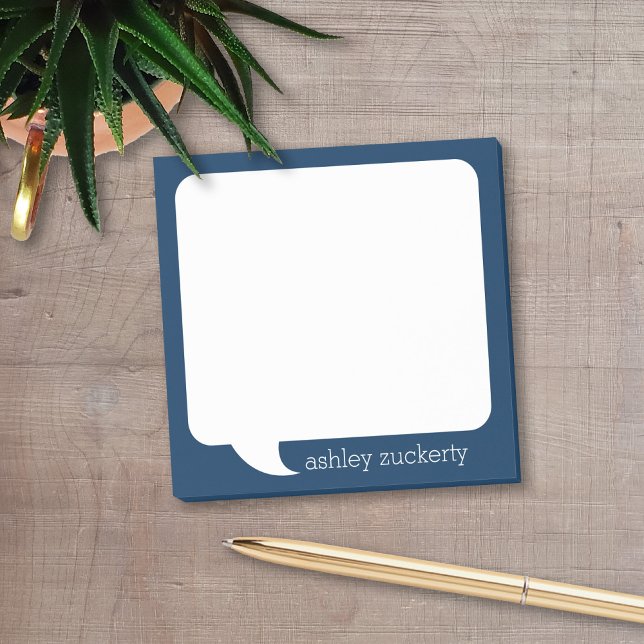 Bloco De Notas Nome Personalizado da Bolha de Conversação Azul e  (Talk Bubble Post-It Note personalized with your name. Available in several colors. )
