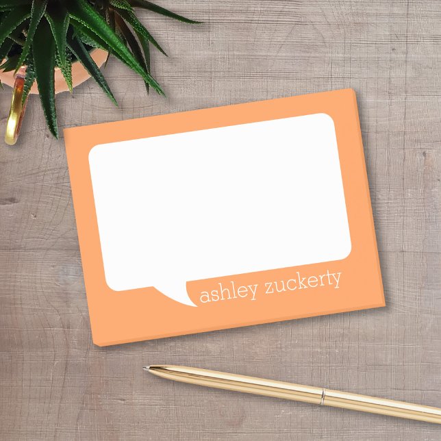 Bloco De Notas Nome Personalizado da Bolha de Talk Laranja e Bran (Personalized post-it notes with a talk bubble and your name.)