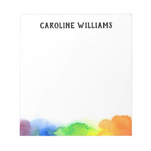 Bloco De Notas Nome personalizado da borda da aquarela do arco-ír