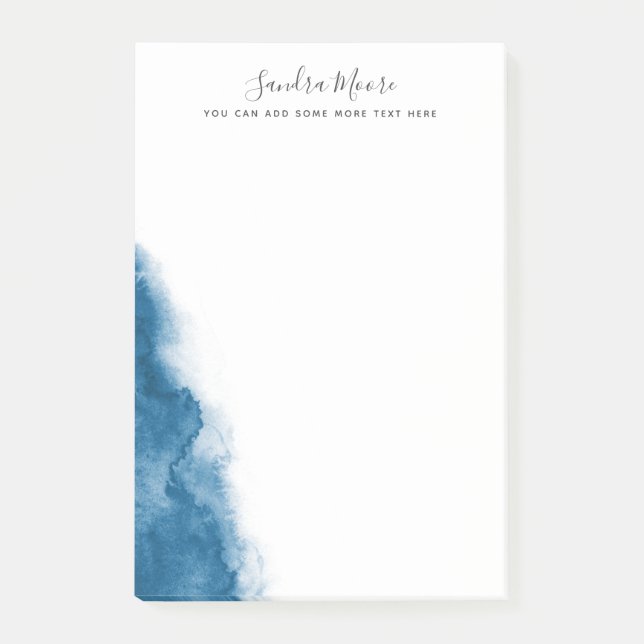 Bloco De Notas Nome personalizado da cor azul escura da água (Frente)