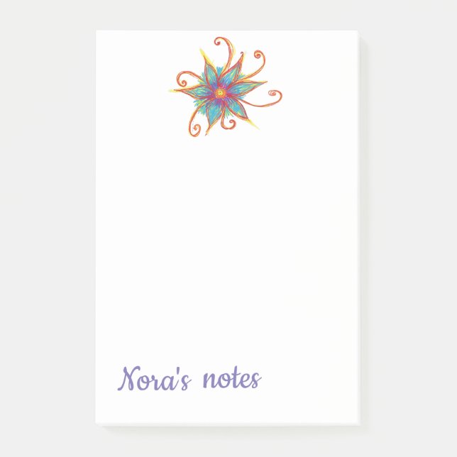 Bloco De Notas Nome Personalizado da Flor Rosa Azul (Frente)