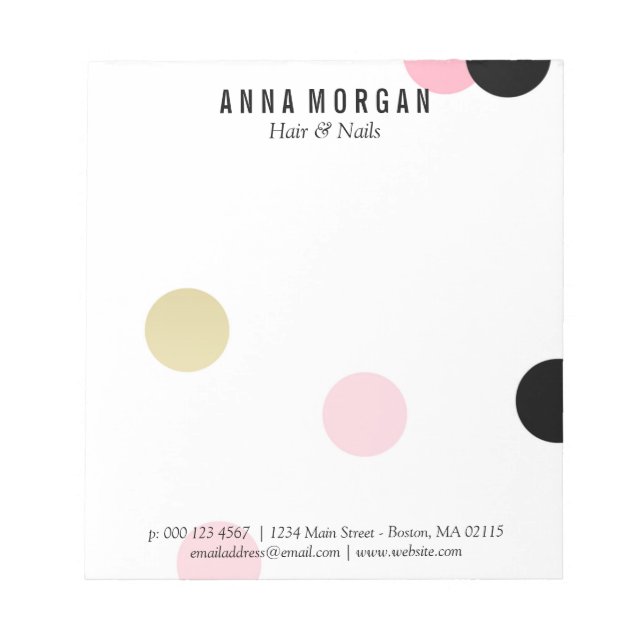 Bloco De Notas Nome Personalizado de Confetti Grande Rosa e Preto (Frente)