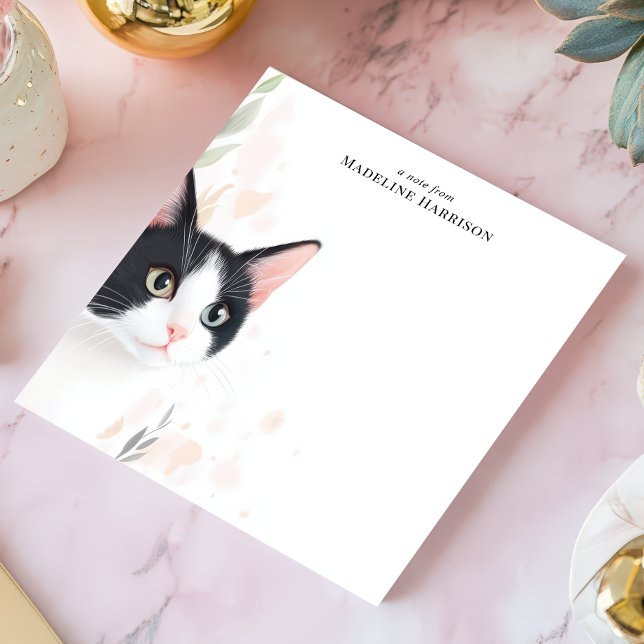 Bloco De Notas Nome Personalizado de Gato de Tuxedo Branco e Pret (Criador carregado)