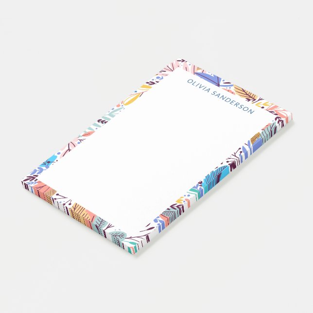 Bloco De Notas Nome Personalizado de Quadro Floral Tropical na mo (Inclinado)