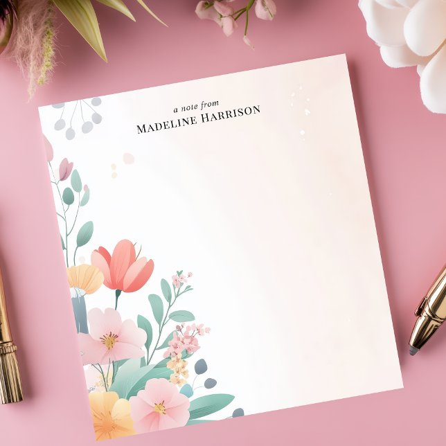 Bloco De Notas Nome Personalizado do Buquê Floral Elegante Pastel (Criador carregado)
