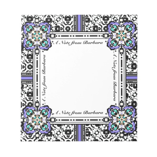 Bloco De Notas Nome Personalizado do Damask Purple e Aqua (Frente)