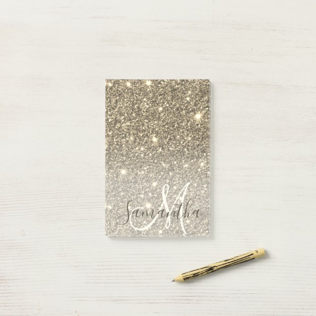 Bloco De Notas Nome Personalizado do Glitter Glitter Dourado Mode (Na mesa)