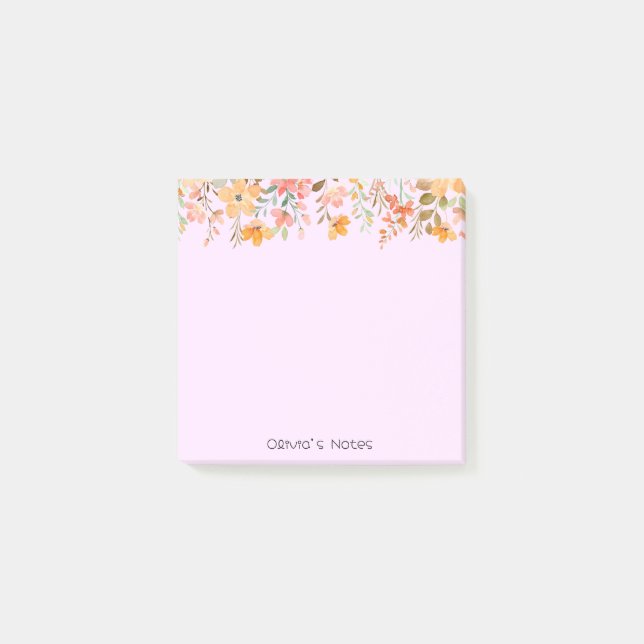 Bloco De Notas Nome personalizado do gradiente da Flor Floral Ros (Frente)