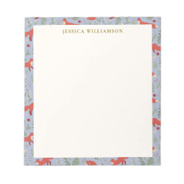 Bloco De Notas Nome Personalizado do Padrão Botânico Woodland Fox