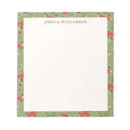 Bloco De Notas Nome Personalizado do Padrão Botânico Woodland Fox