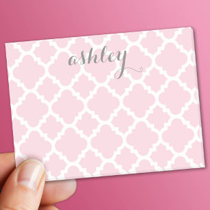 Bloco De Notas Nome Personalizado do Padrão de Quatrefoil Rosa P