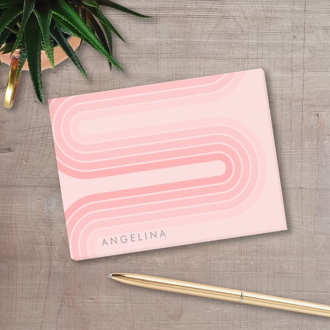 Bloco De Notas Nome Personalizado do Padrão de Strike Mod Rosa Es (A retro 70s line art design with blush pink curves and stripes. Add your name to personalize this!)