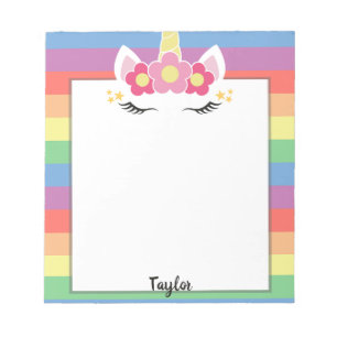 Bloco De Notas Nome Personalizado do Pastel Rainbow Unicorn