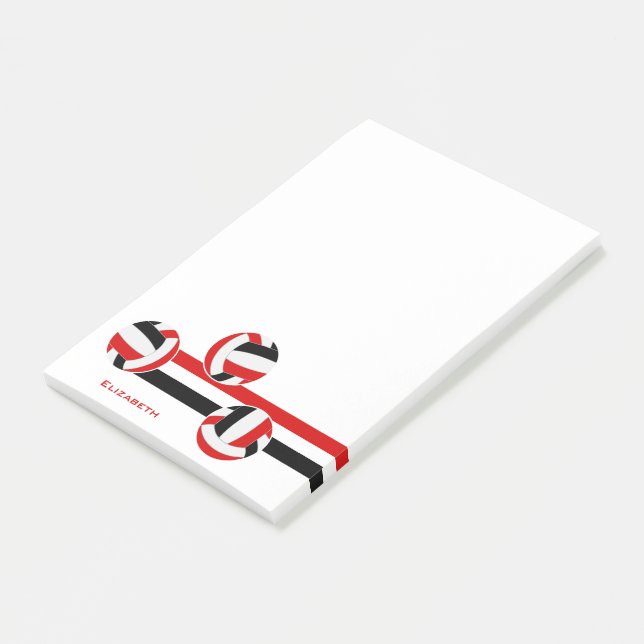 Bloco De Notas nome personalizado do Red Black Volleyball (Inclinado)