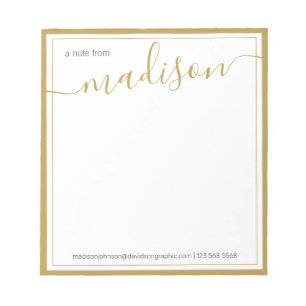 Bloco De Notas Nome Personalizado Dourado Branco Da Mesa Do