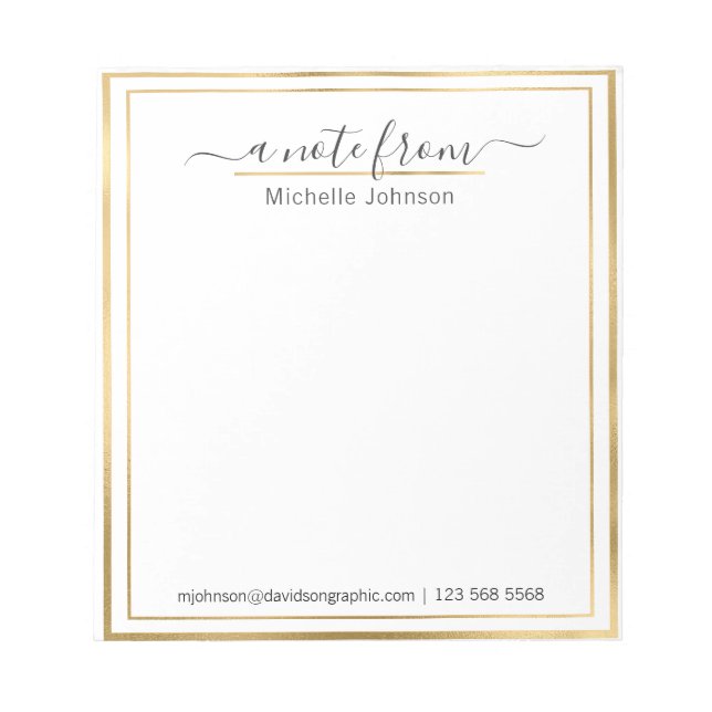 Bloco De Notas Nome Personalizado Dourado | Da Mesa Do Bloco De N (Frente)