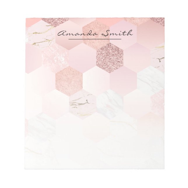 Bloco De Notas Nome Personalizado Dourado do na moda Rosa (Frente)