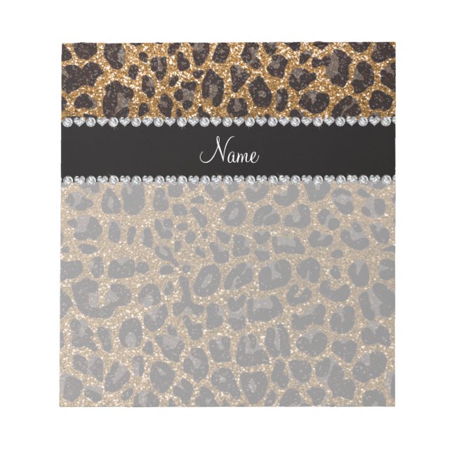 Bloco De Notas Nome personalizado dourado impressão leopardo (Frente)