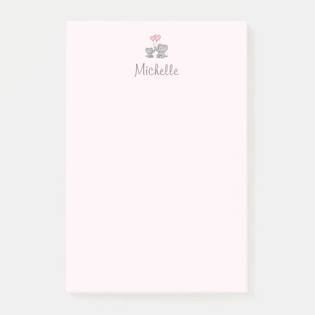 Bloco De Notas Nome personalizado Elefante Fofo e Rosa (Frente)