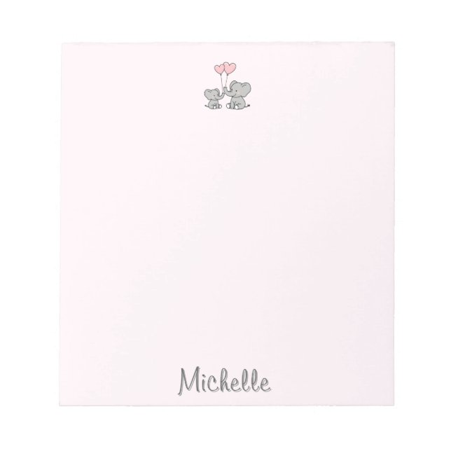 Bloco De Notas Nome personalizado Elefante Fofo e Rosa (Frente)