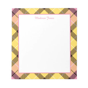 Bloco De Notas Nome Personalizado Elegante Quadro de Tartan Amare