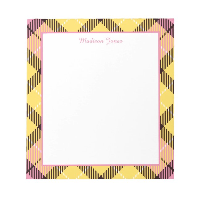 Bloco De Notas Nome Personalizado Elegante Quadro de Tartan Amare (Frente)