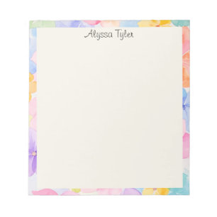 Bloco De Notas Nome Personalizado Floral Aquarela