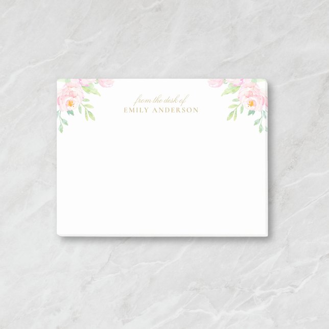 Bloco De Notas Nome Personalizado Floral de Cor de Água Rosa Past (Criador carregado)