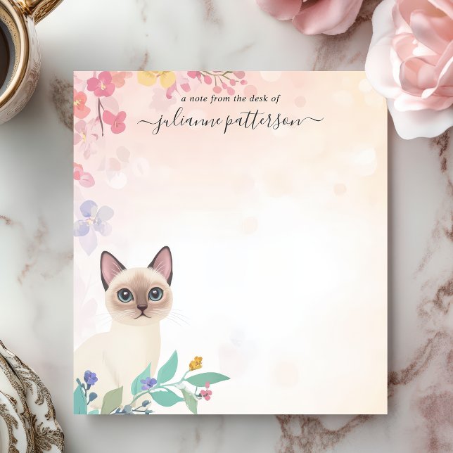 Bloco De Notas Nome Personalizado Floral de Gato Simples (Criador carregado)
