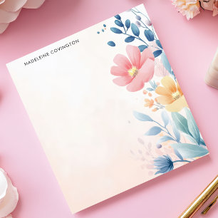 Bloco De Notas Nome Personalizado Floral Pastel Elegante Bonito