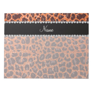 Bloco De Notas Nome personalizado glitter laranja impressão leopa