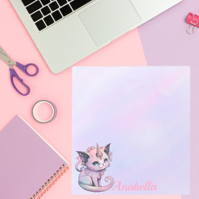 Bloco De Notas Nome Personalizado Gótico Pastel Cat Unicorn (Criador carregado)