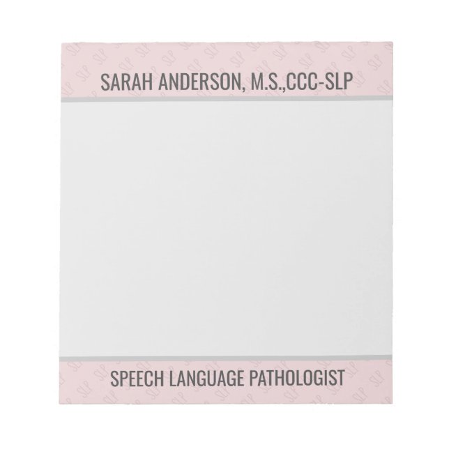 Bloco De Notas Nome Personalizado Idioma do Fala Patologista SLP  (Frente)