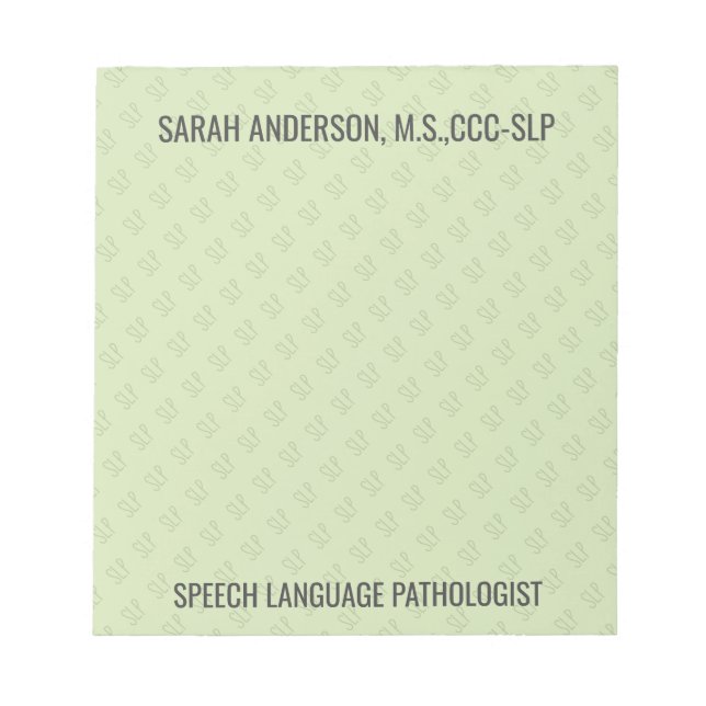Bloco De Notas Nome Personalizado Idioma do Fala Patologista SLP  (Frente)