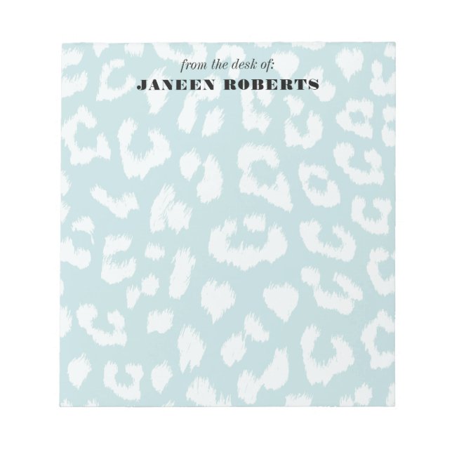 Bloco De Notas Nome Personalizado Impressão Azul Aqua Azul-Leopar (Frente)